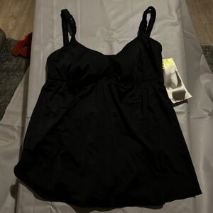 NEW Longitude Swimdress 24W Black Tummy Control One Piece Skirted Swimsuit NWT